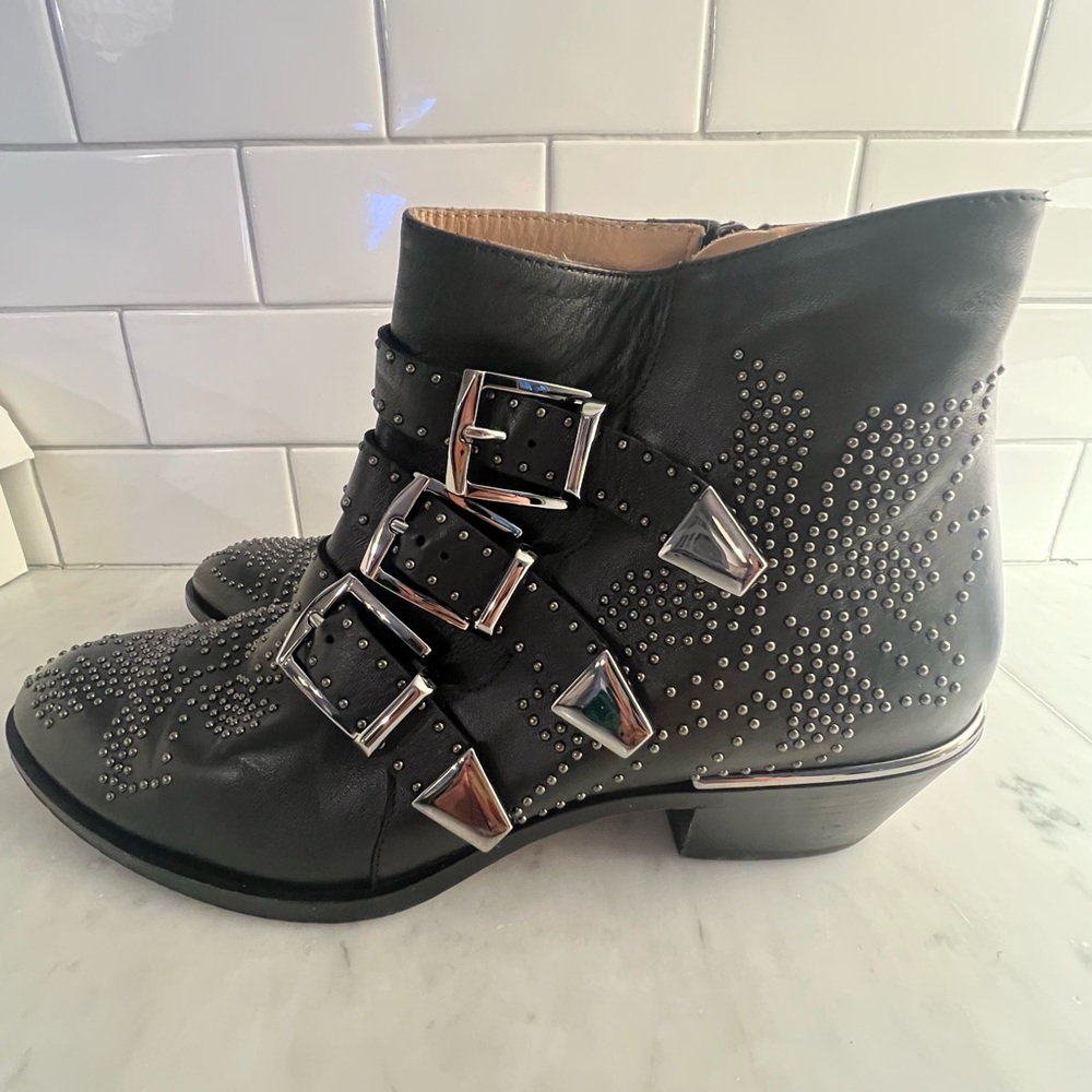 Chloe Black Studded Ankle Boots